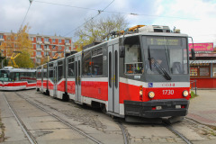 Tramvaj KT8D5N v Řečkovicích na výlukové lince 1 do Vozovny Komín